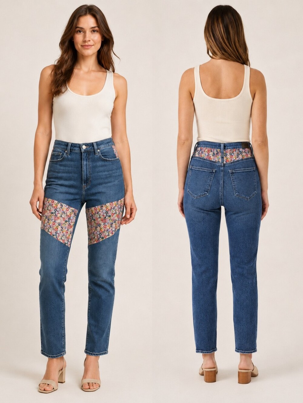 PAIGE High Rise Cindy Floral Patchwork Straight Leg Jeans Size 27 Boho